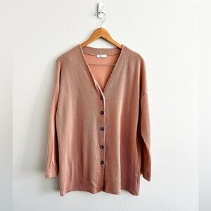 Tres Bien Rose Colored Ribbed Long Sleeve Button Up Blouse